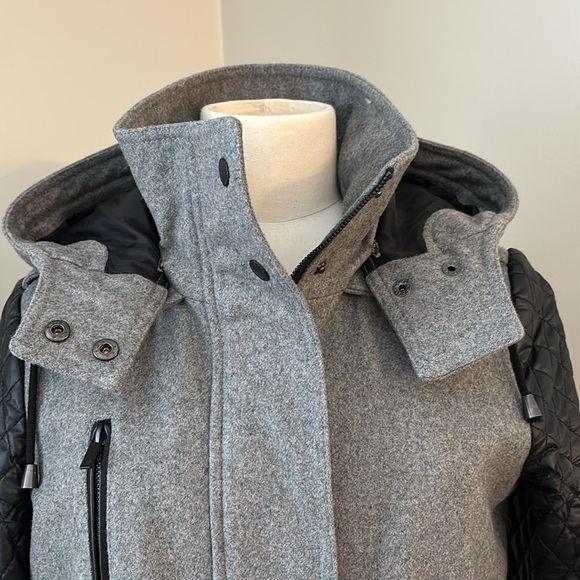 William Rast Wool Blend Coat with Faux Leather Sleeves Grey/Black Sz S - Picture 4 of 10